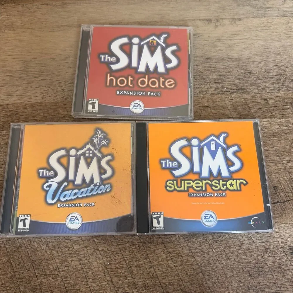 3 The Sims PC CD-ROM expansion packs video game - Hot Date, Vacation, Superstar